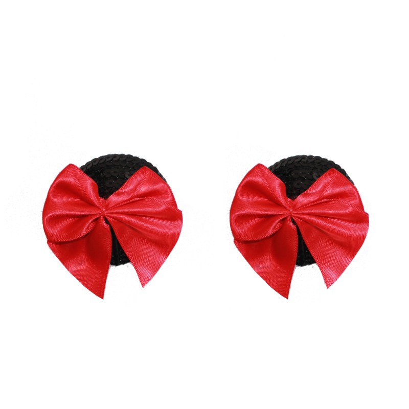 EASY BONDAGE Caches seins noeud rouge noirs à paillettes