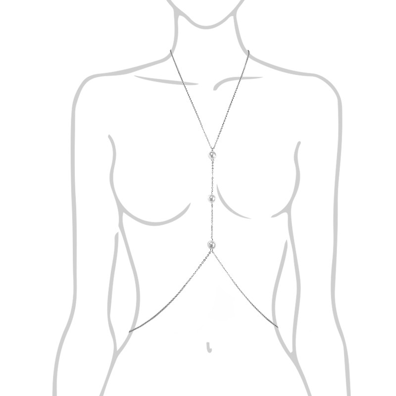 Chaine de corps argentée femme avec perles - ORE BIJOUX