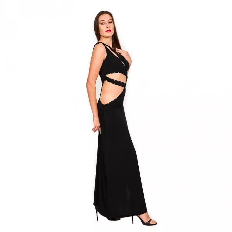Robe longue strass noire | OUTX