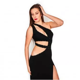 Robe longue strass noire | OUTX